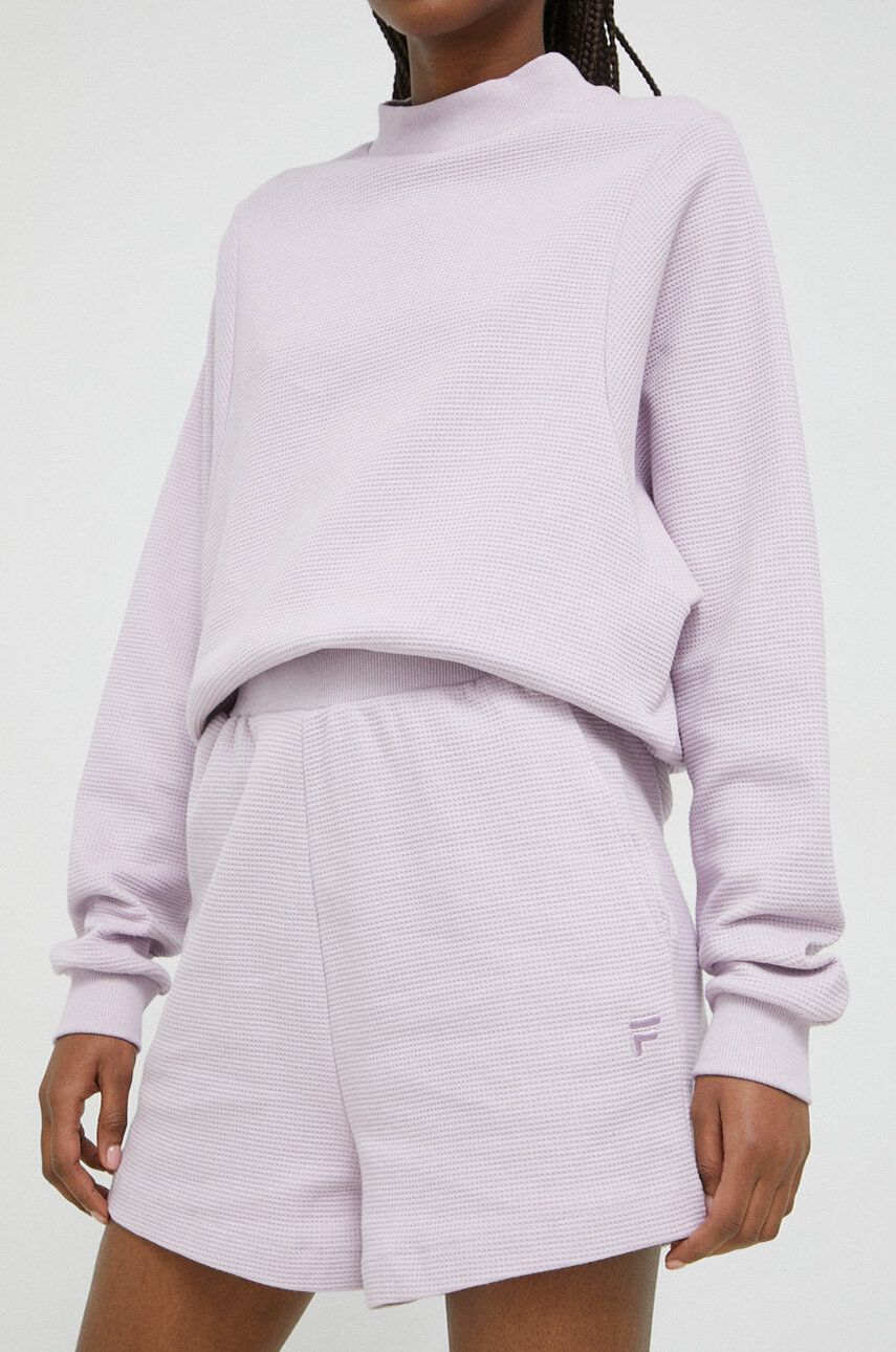 Bavlněné šortky Fila fialová barva, hladké, high waist - fialová -  100 % Bavlna