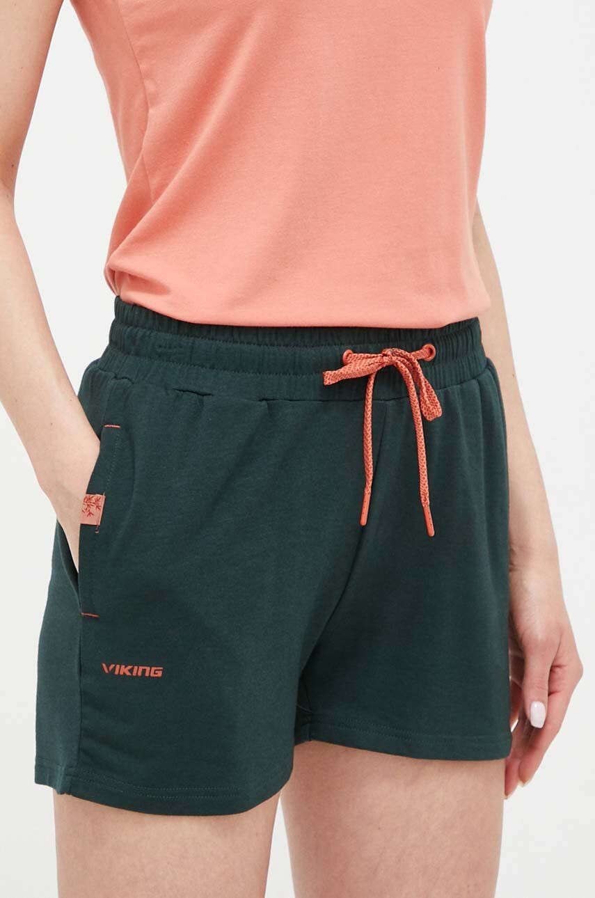 Sportovní šortky Viking Hazen dámské, zelená barva, hladké, high waist - zelená -  67 % Bambuso