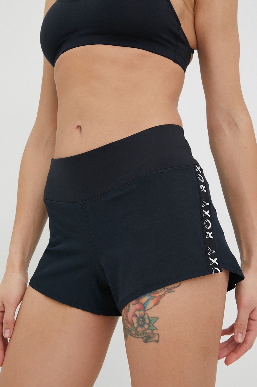 Běžecké šortky Roxy Bold Moves černá barva, s aplikací, medium waist - černá -  Hlavní materiál