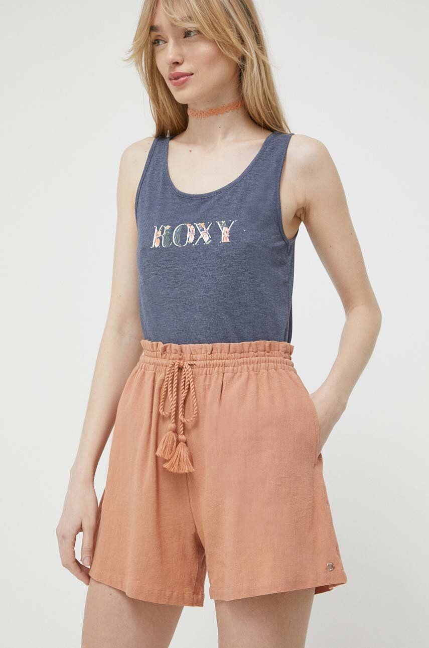 E-shop Bavlněné šortky Roxy oranžová barva, hladké, high waist