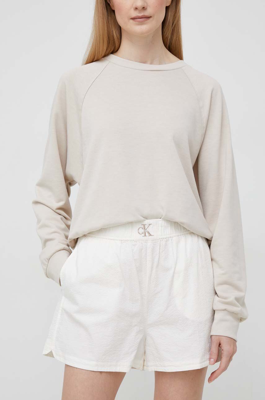Bavlněné šortky Calvin Klein Jeans béžová barva, s potiskem, high waist - béžová -  100 % Bavln