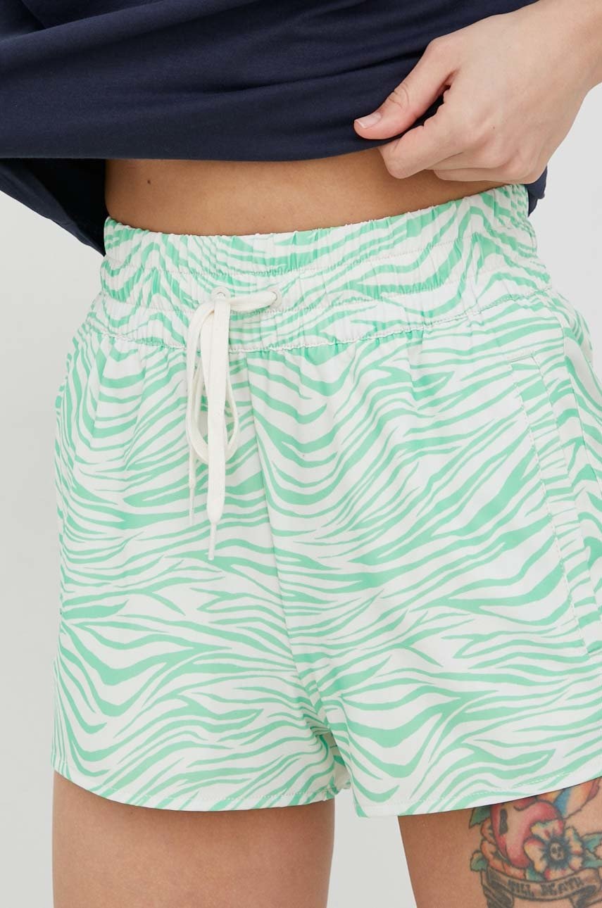 E-shop Kraťasy Billabong dámské, zelená barva, vzorované, high waist