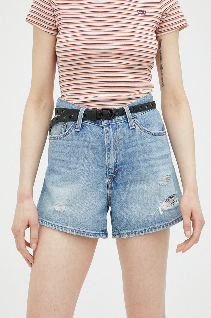 E-shop Džínové šortky Levi's dámské, hladké, high waist, A4695.0001-LightIndig