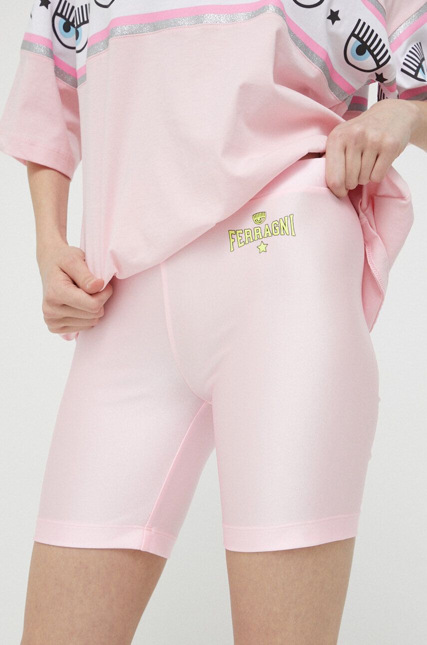 E-shop Kraťasy Chiara Ferragni Ferragni Stretch dámské, růžová barva, s potiskem, medium waist