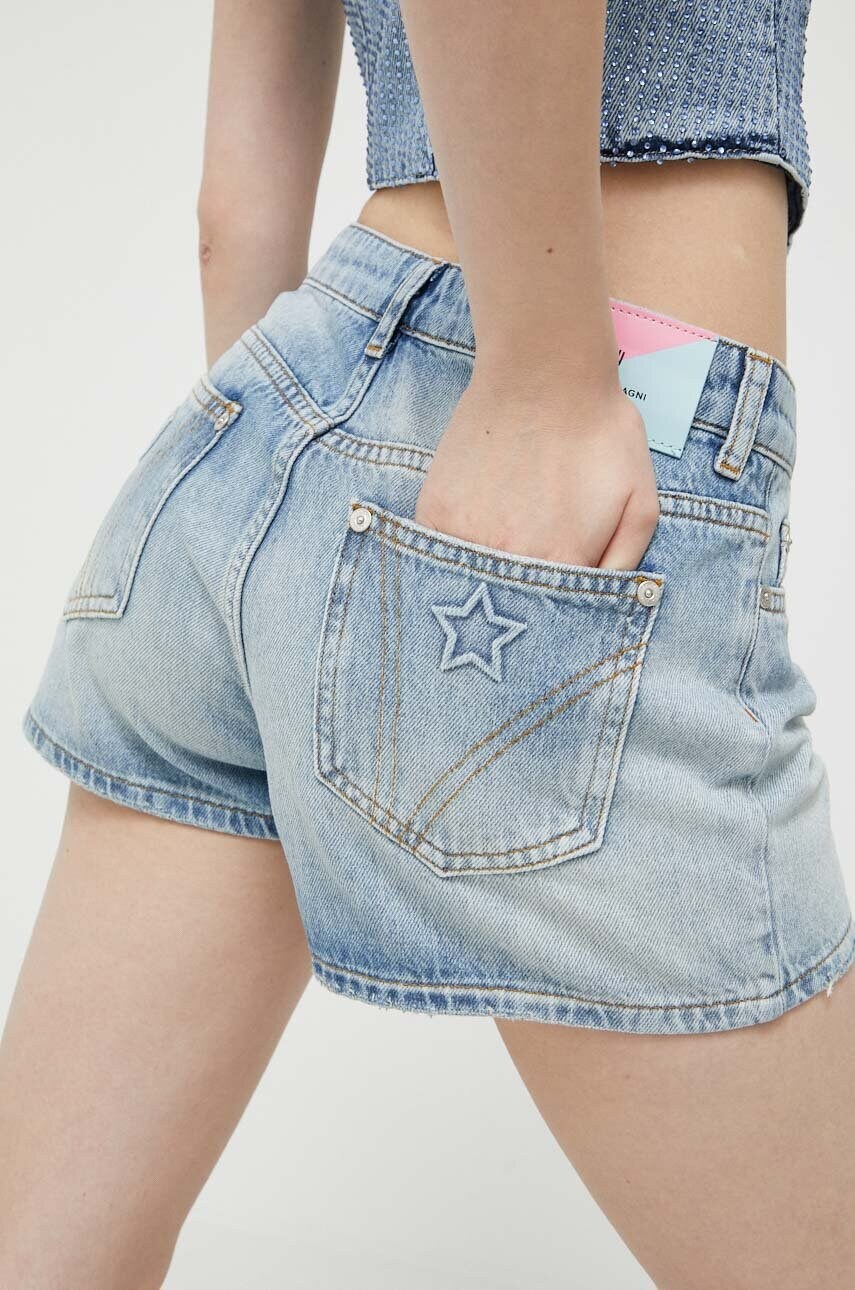 

Дънкови къси панталони Chiara Ferragni Eye Star в синьо с изчистен дизайн с висока талия, Син