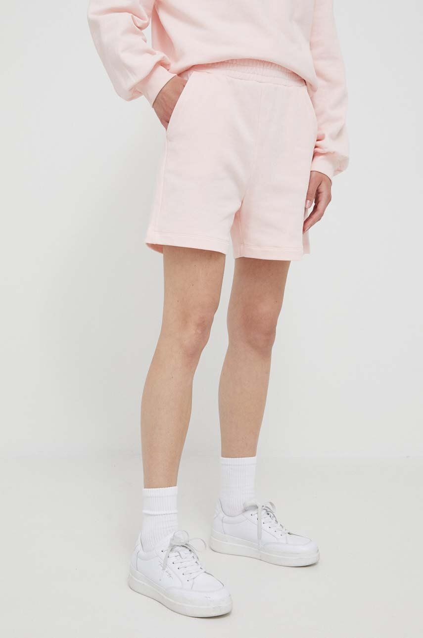 E-shop Bavlněné šortky United Colors of Benetton růžová barva, hladké, high waist