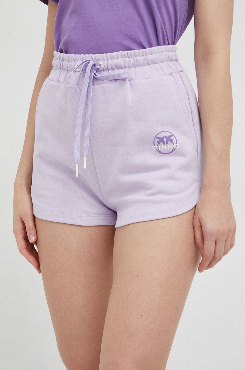 Bavlněné šortky Pinko fialová barva, s potiskem, high waist - fialová -  100 % Bavlna