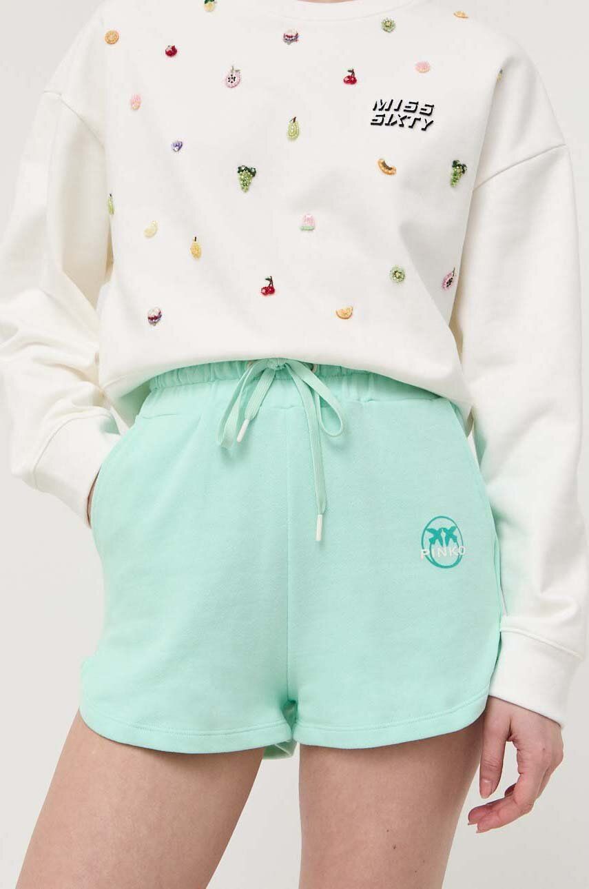 Bavlněné šortky Pinko s potiskem, high waist - zelená -  100 % Bavlna