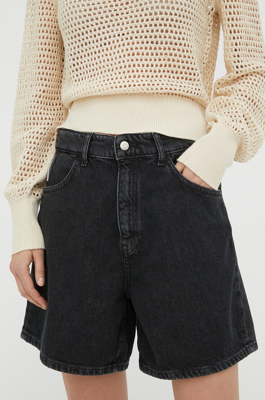 Marc O'Polo Pantaloni Scurti Jeans Denim Femei Culoarea Negru Neted High Waist