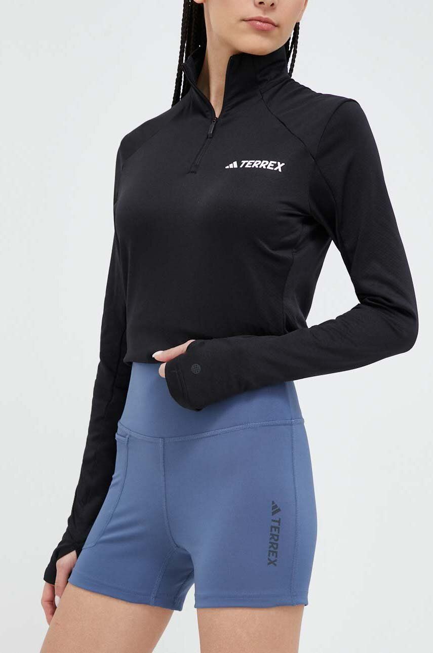Sportovní šortky adidas TERREX Multi dámské, hladké, high waist - modrá -  79 % Polyester