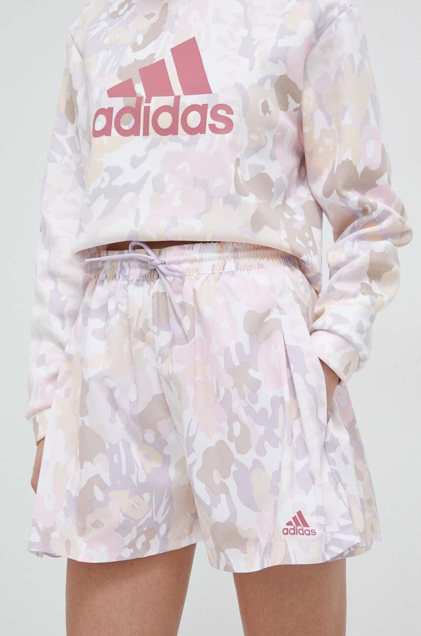 Kraťasy adidas dámské, růžová barva, vzorované, high waist - růžová -  Hlavní materiál: 100 % P