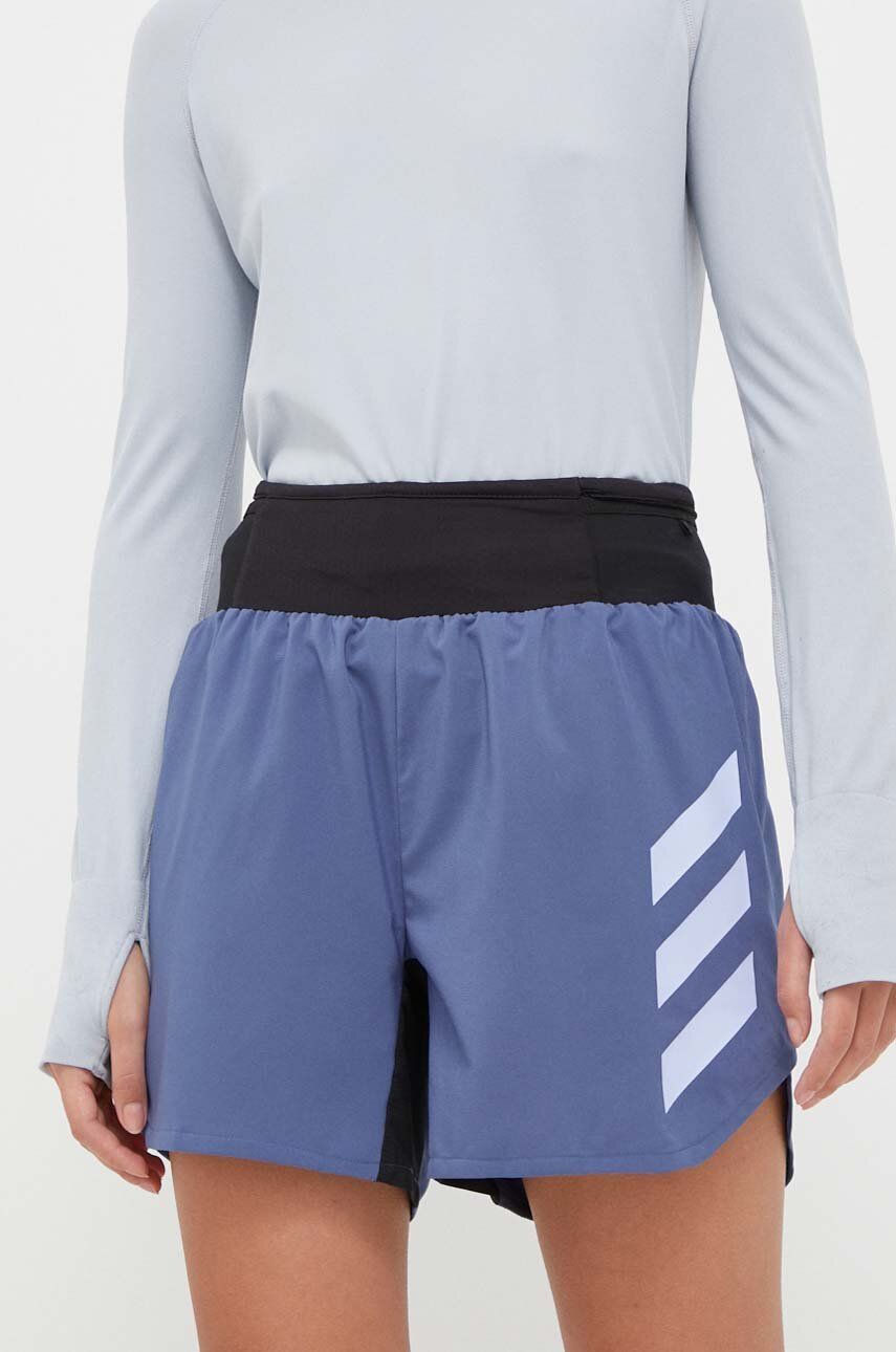 Sportovní šortky adidas TERREX Agravic dámské, s potiskem, high waist - modrá -  Materiál č. 1: