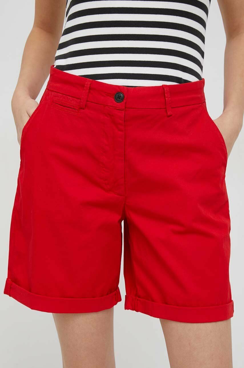 Kraťasy Tommy Hilfiger dámské, červená barva, hladké, medium waist