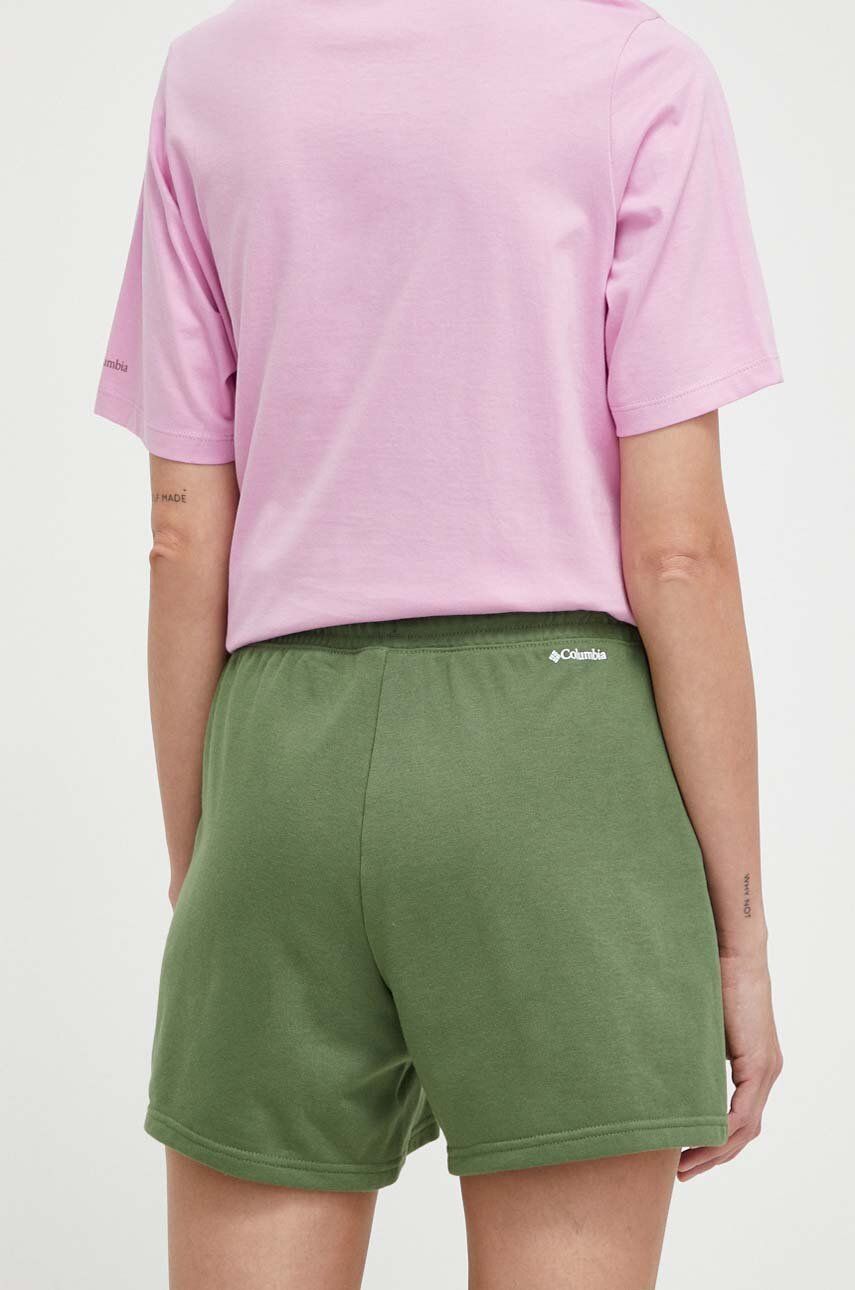 Columbia Pantaloni Scurți Trek Femei, Culoarea Verde, Cu Imprimeu, High Waist 2032941