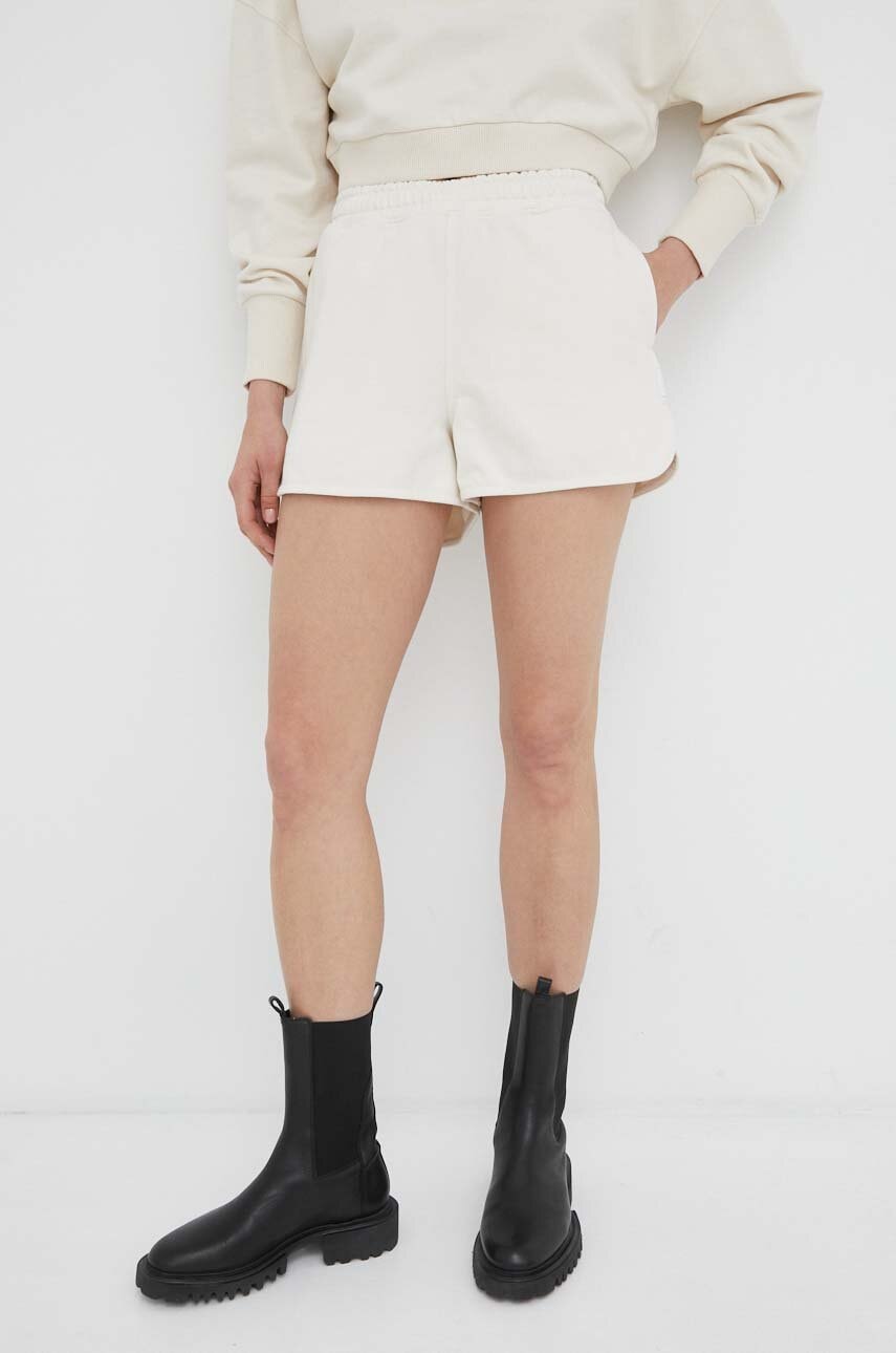 G-Star pantaloni scurți femei, culoarea bej, uni, high waist