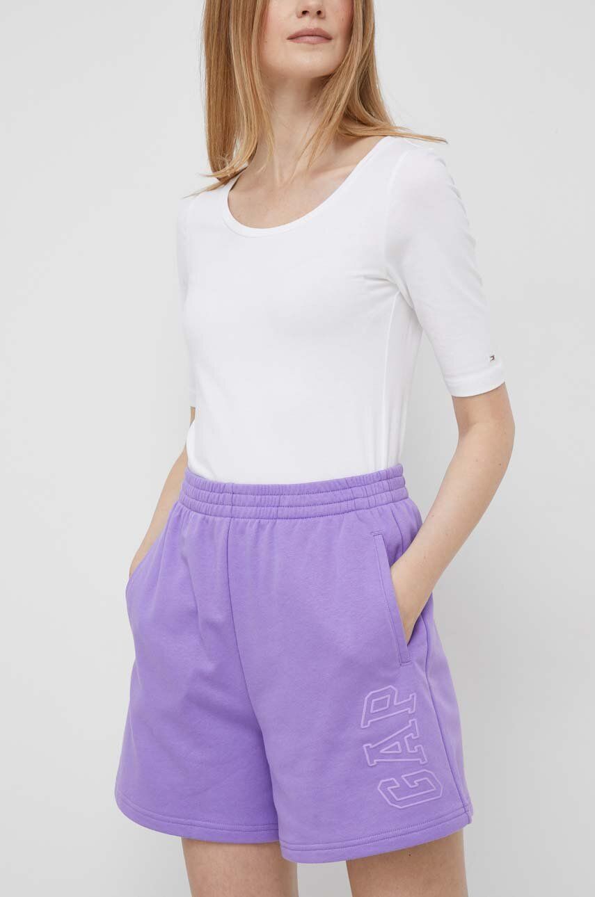 GAP pantaloni scurti femei, culoarea violet, cu imprimeu, high waist