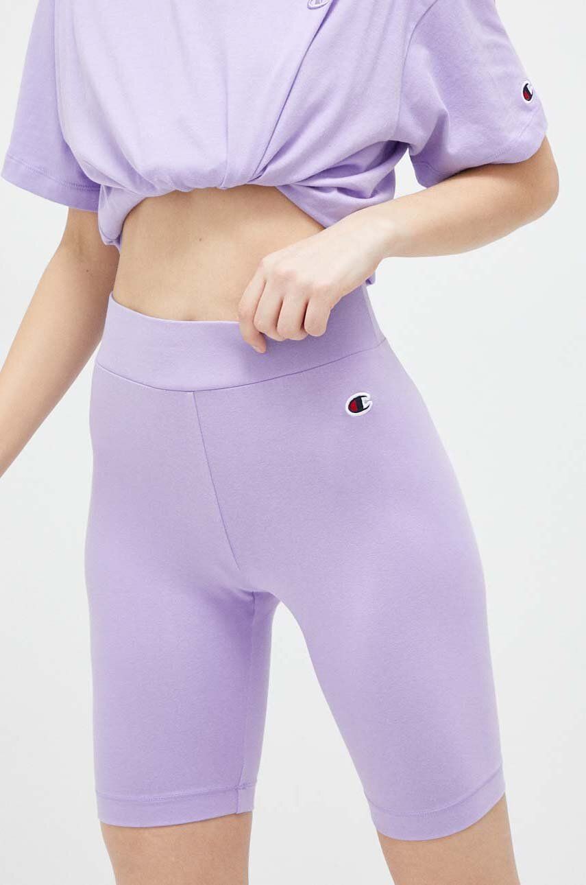 Champion pantaloni scurti femei, culoarea violet, neted, medium waist