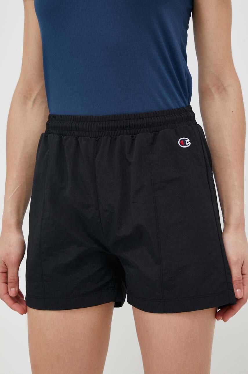 Champion Pantaloni Scurti Femei, Culoarea Negru, Neted, High Waist