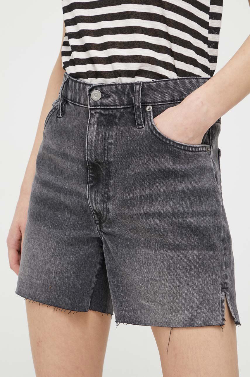 Superdry Pantaloni Scurti Jeans Femei, Culoarea Gri, Neted, High Waist