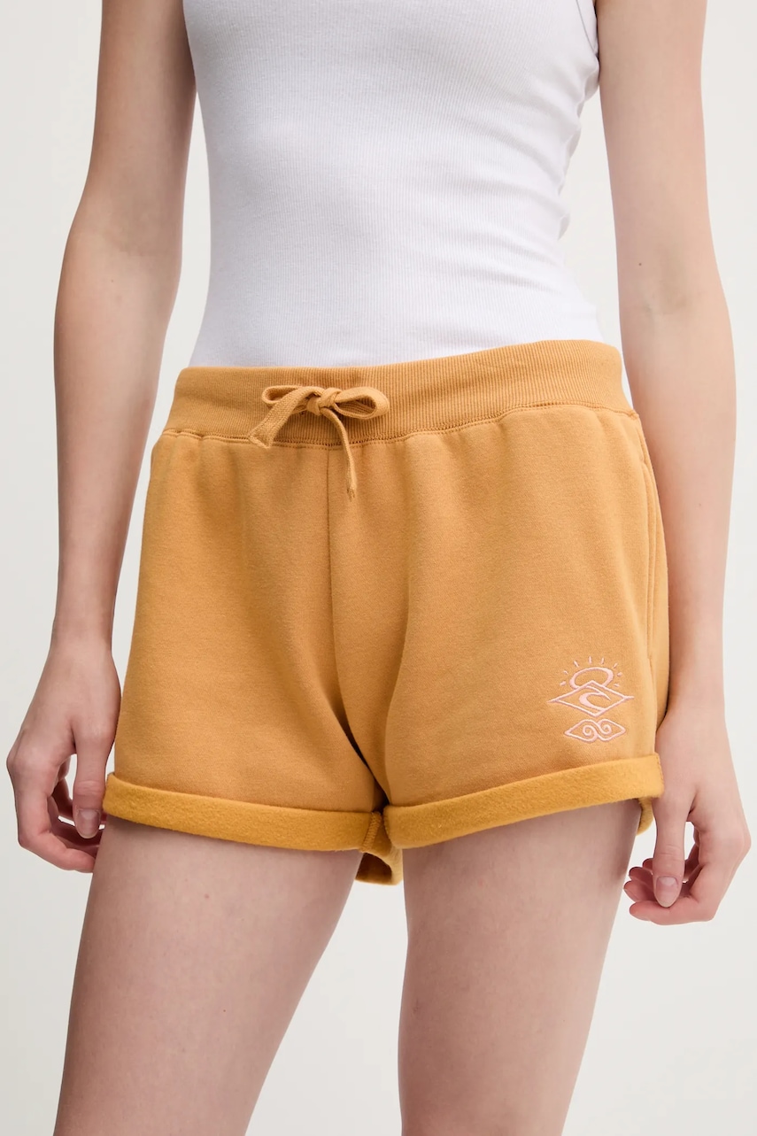 Rip Curl pantaloni scurti culoarea verde, cu imprimeu, high waist