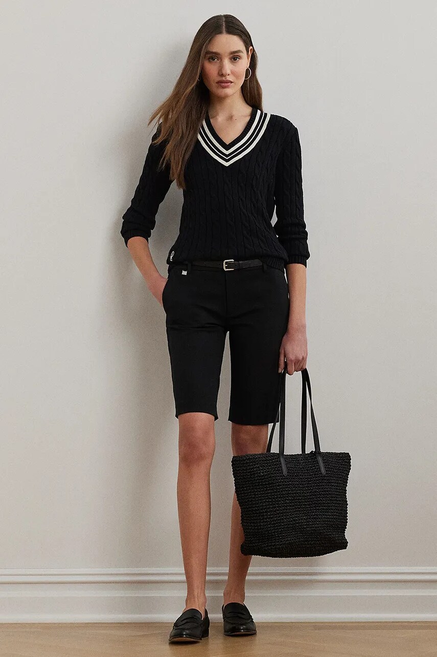 Levně Kraťasy Lauren Ralph Lauren dámské, béžová barva, hladké, medium waist, 200661653