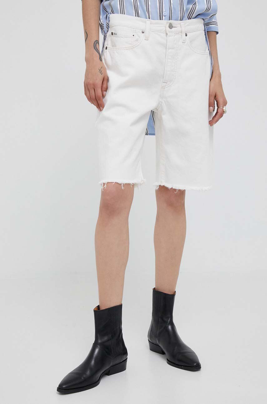 Levně Bavlněné šortky Polo Ralph Lauren bílá barva, hladké, high waist