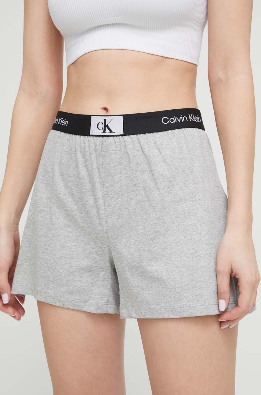 Společenské bavlněné šortky Calvin Klein Underwear šedá barva, s potiskem, high waist - šedá - 