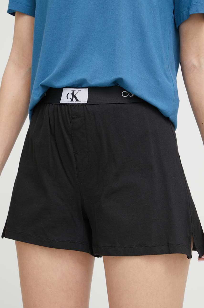 Společenské bavlněné šortky Calvin Klein Underwear černá barva, s potiskem, high waist - černá - 