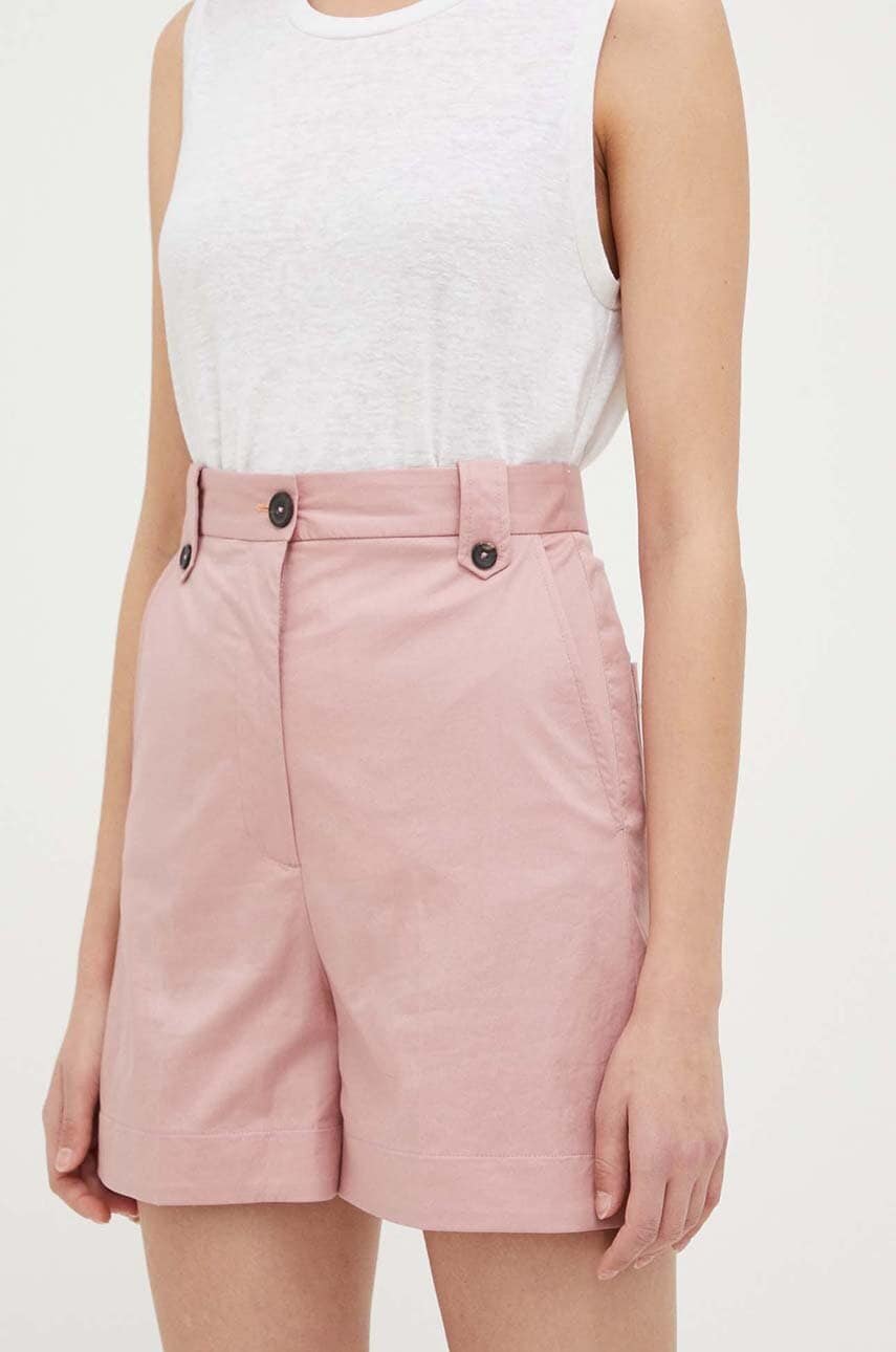 E-shop Kraťasy PS Paul Smith dámské, růžová barva, hladké, high waist