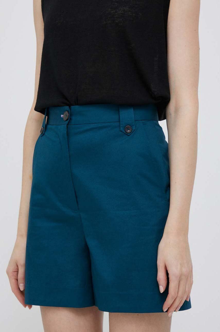 Ps Paul Smith Pantaloni Scurti Femei, Culoarea Turcoaz, Neted, High Waist