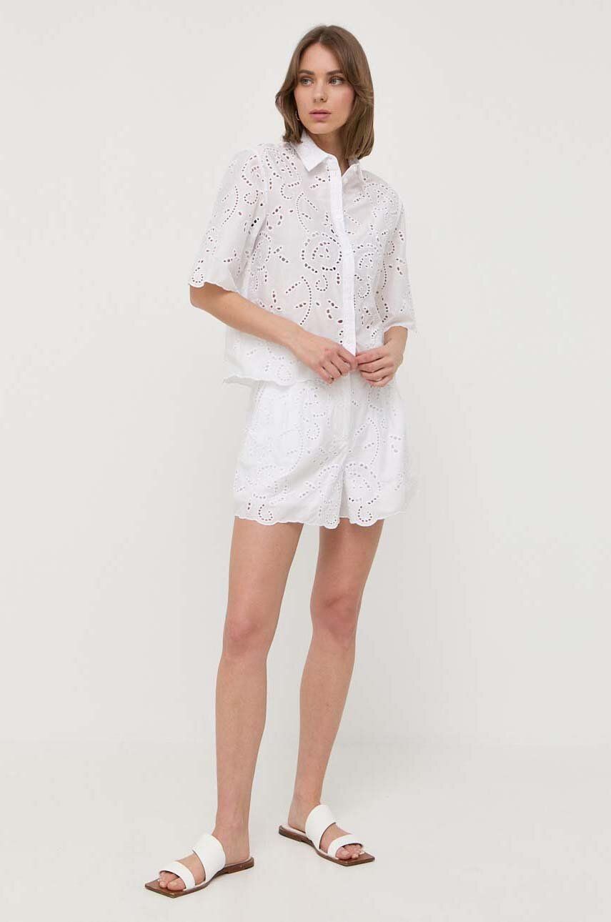 E-shop Bavlněné šortky MAX&Co. bílá barva, high waist