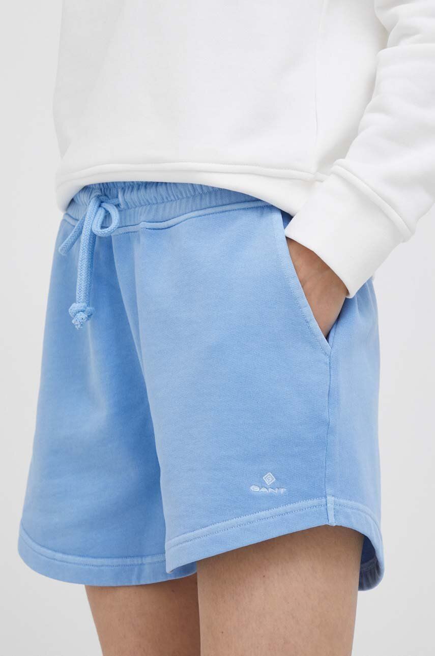 Bavlněné šortky Gant hladké, high waist - modrá -  100 % Bavlna