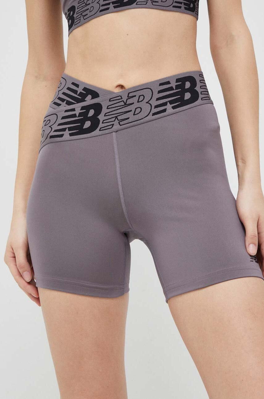 New Balance Pantaloni Scurti De Antrenament Relentless Culoarea Gri, Cu Imprimeu, High Waist