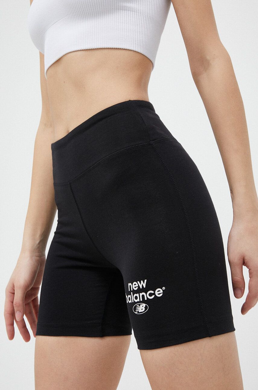 New Balance Pantaloni Scurti Femei, Culoarea Negru, Cu Imprimeu, High Waist Ws31504bk-4bk