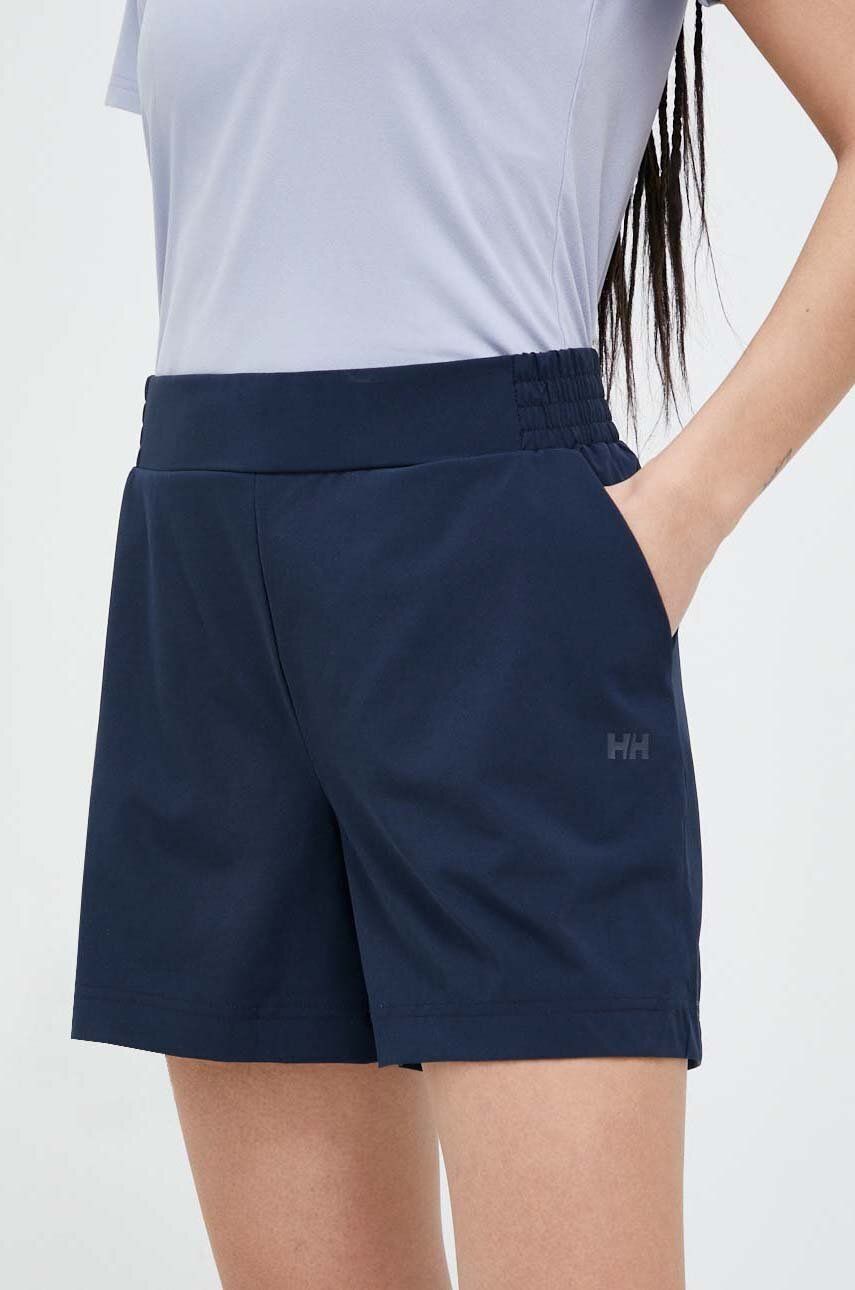 Helly Hansen pantaloni scurți outdoor Thalia 2.0 culoarea bleumarin, uni, high waist 34346