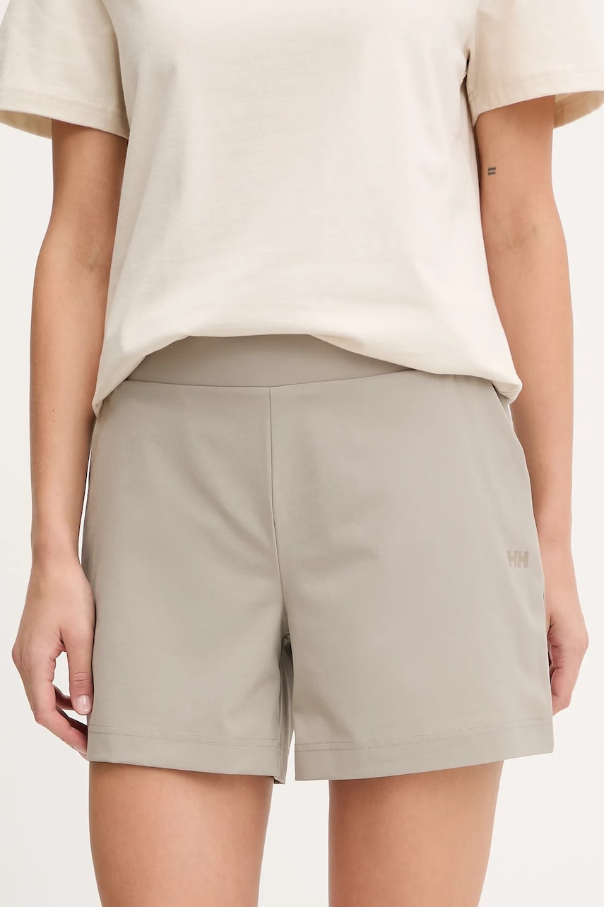 Helly Hansen pantaloni scurți outdoor Thalia 2.0 culoarea bej, neted, high waist, 34328