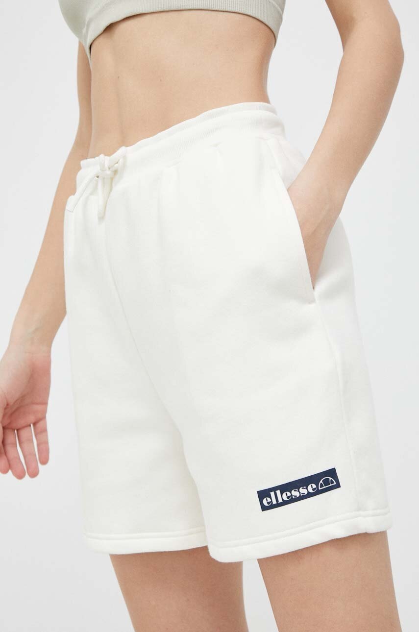 Kraťasy Ellesse dámské, béžová barva, hladké, high waist - béžová -  85 % Bavlna