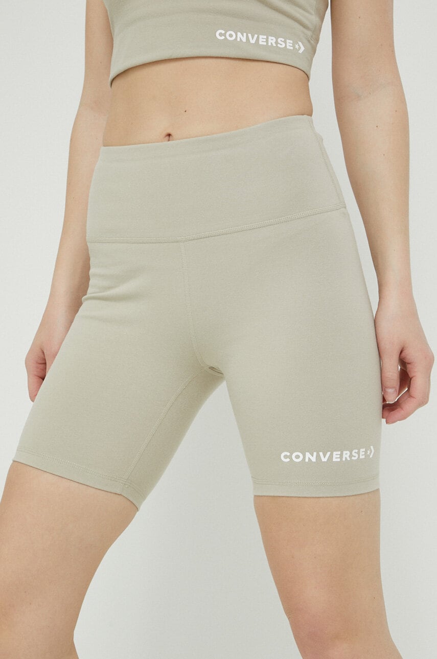 Converse Pantaloni Scurti Femei, Culoarea Bej, Cu Imprimeu, High Waist 10024539.a02-beachstone