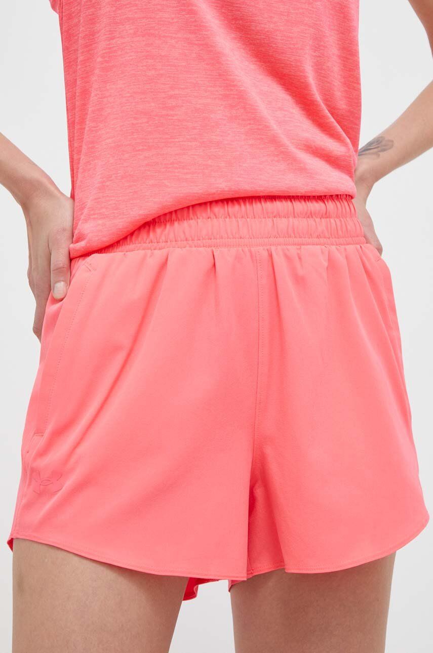 Tréninkové šortky Under Armour Flex růžová barva, hladké, high waist - růžová -  Materiál č. 1:
