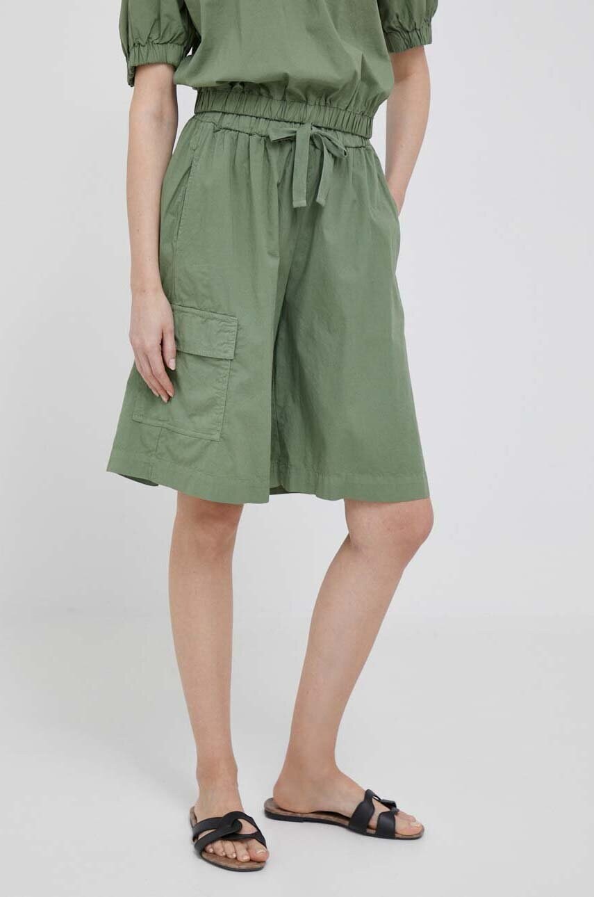 Deha pantaloni scurti femei, culoarea verde, neted, high waist answear.ro