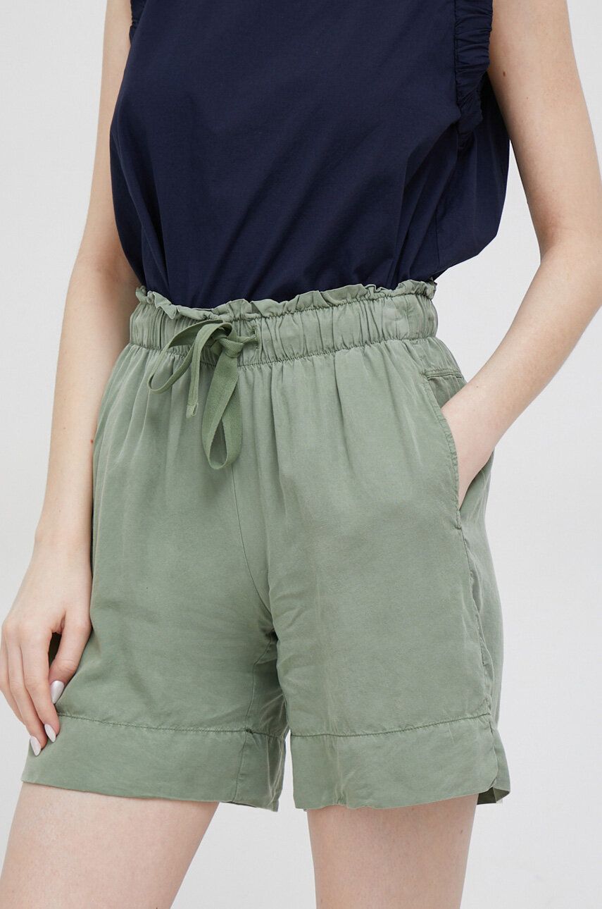 Deha pantaloni scurti femei, culoarea verde, neted, medium waist answear.ro