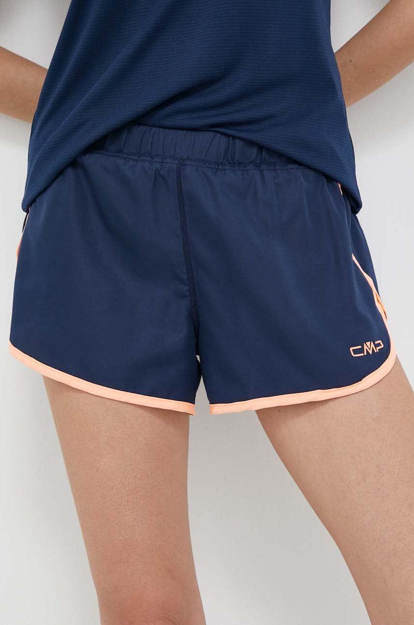 Sportovní šortky CMP Unlimitech dámské, tmavomodrá barva, s potiskem, medium waist - námořnická modř