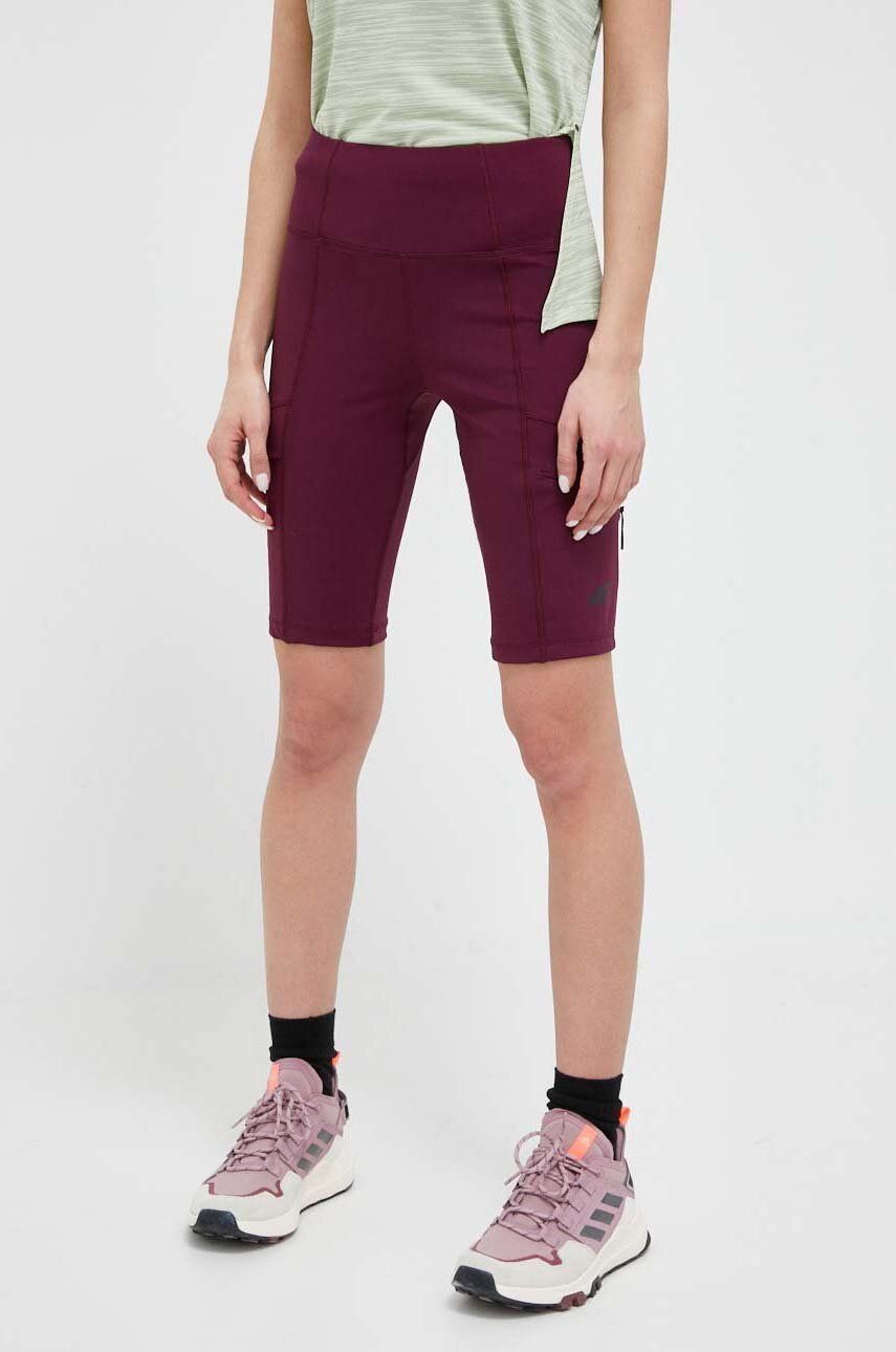 Sportovní šortky 4F dámské, fialová barva, hladké, high waist - fialová -  Hlavní materiál: 80 