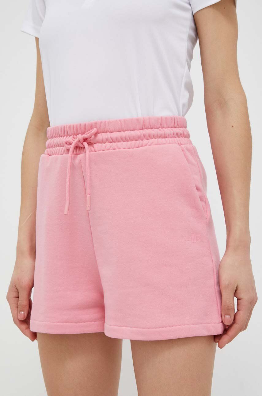 E-shop Kraťasy 4F dámské, růžová barva, hladké, high waist