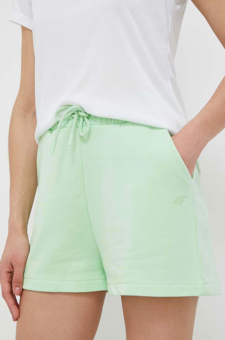 Kraťasy 4F dámské, zelená barva, hladké, high waist - zelená -  Materiál č. 1: 80 % Bavlna