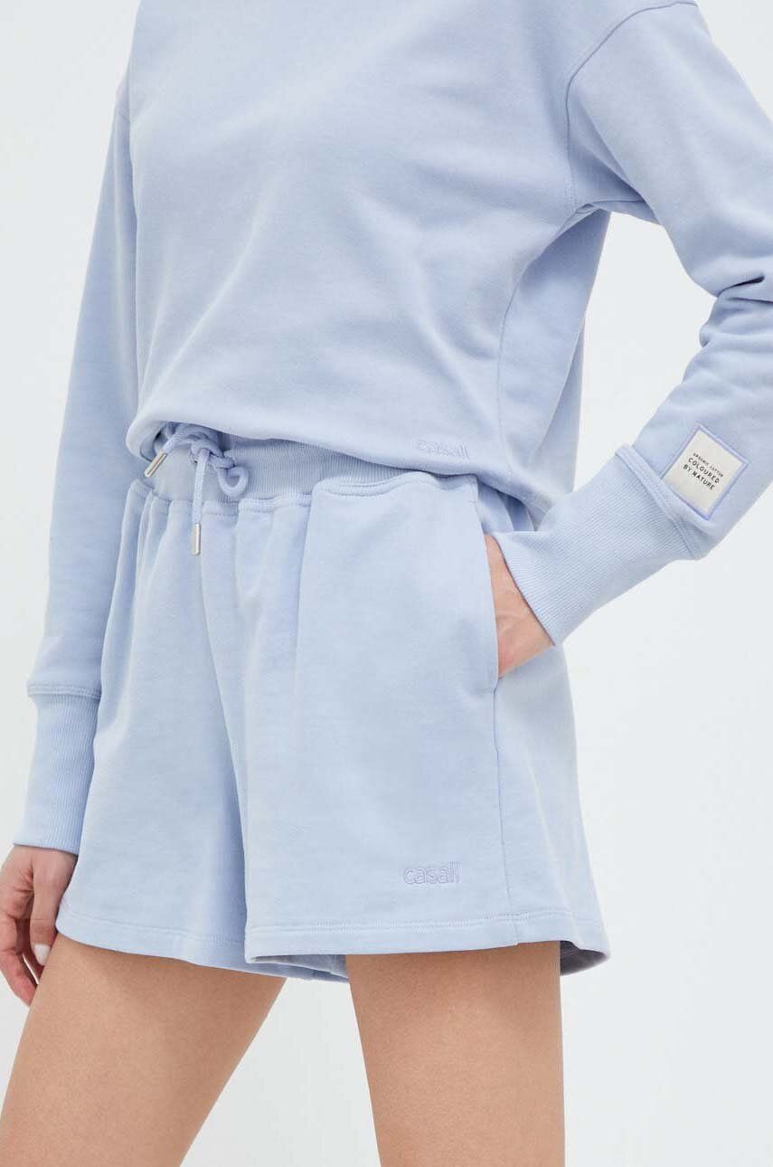 Bavlněné šortky Casall hladké, high waist - modrá -  100 % Organická bavlna