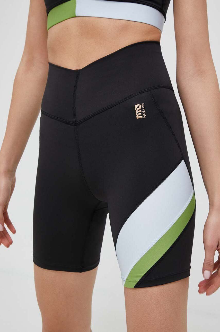 P.E Nation pantaloni scurți de antrenament Sprint Time culoarea negru, cu imprimeu, high waist