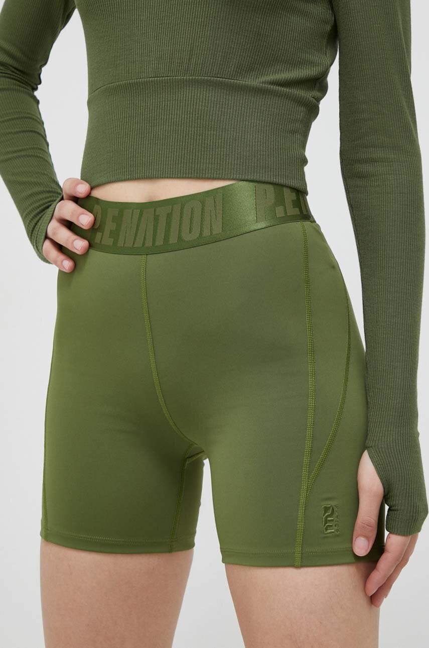 P.e Nation Pantaloni Scurti De Antrenament Backcheck Culoarea Verde, Neted, High Waist