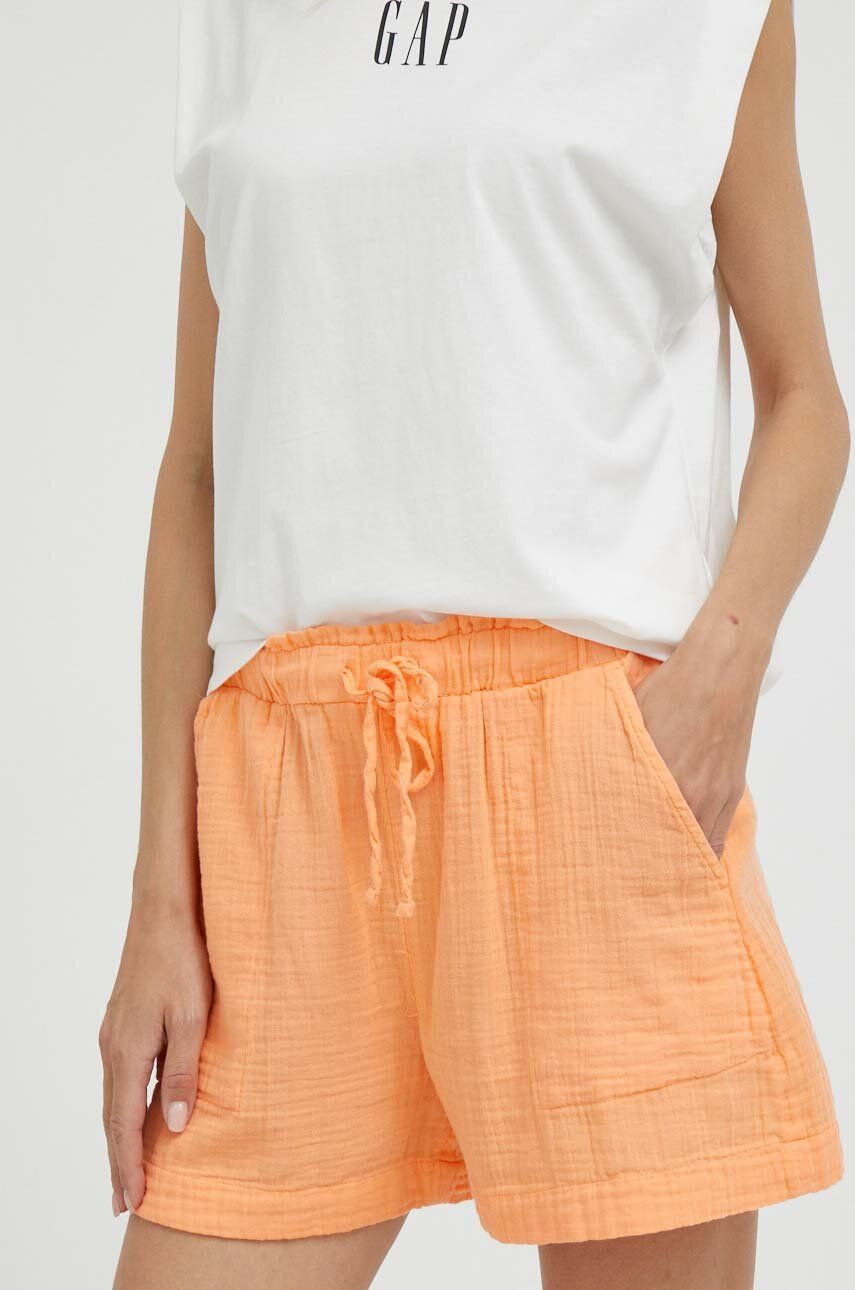 GAP pantaloni scurti din bumbac culoarea portocaliu, neted, high waist