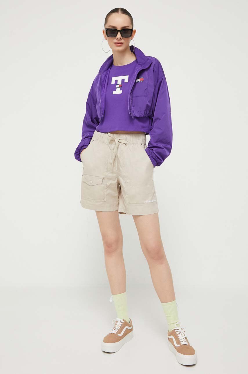 Converse Pantaloni Scurti Din Bumbac Culoarea Bej, Neted, High Waist